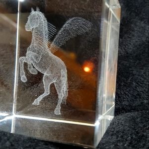 Vintage Glass Lasercut Pegasus Paperweight Cube